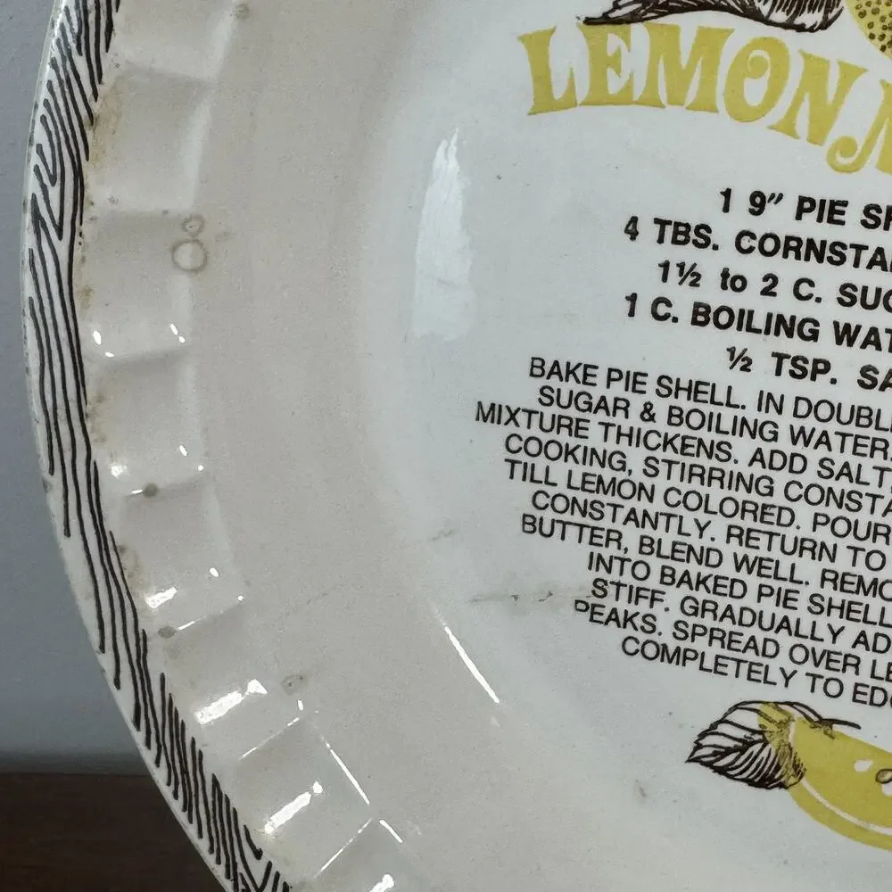 Vintage Lemon Meringue Pie Plate Ceramic Recipe Dish 11